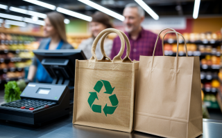 Fin des sacs de caisse en plastique chez E.Leclerc : sacs en jute et kraft recyclables