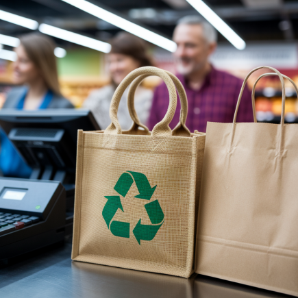 Fin des sacs de caisse en plastique chez E.Leclerc : sacs en jute et kraft recyclables