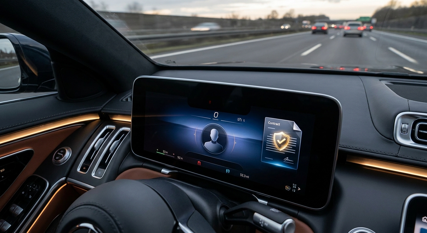 tableau de bord d'une voiture avec les informations du conducteur et d'un contrat d'assurance