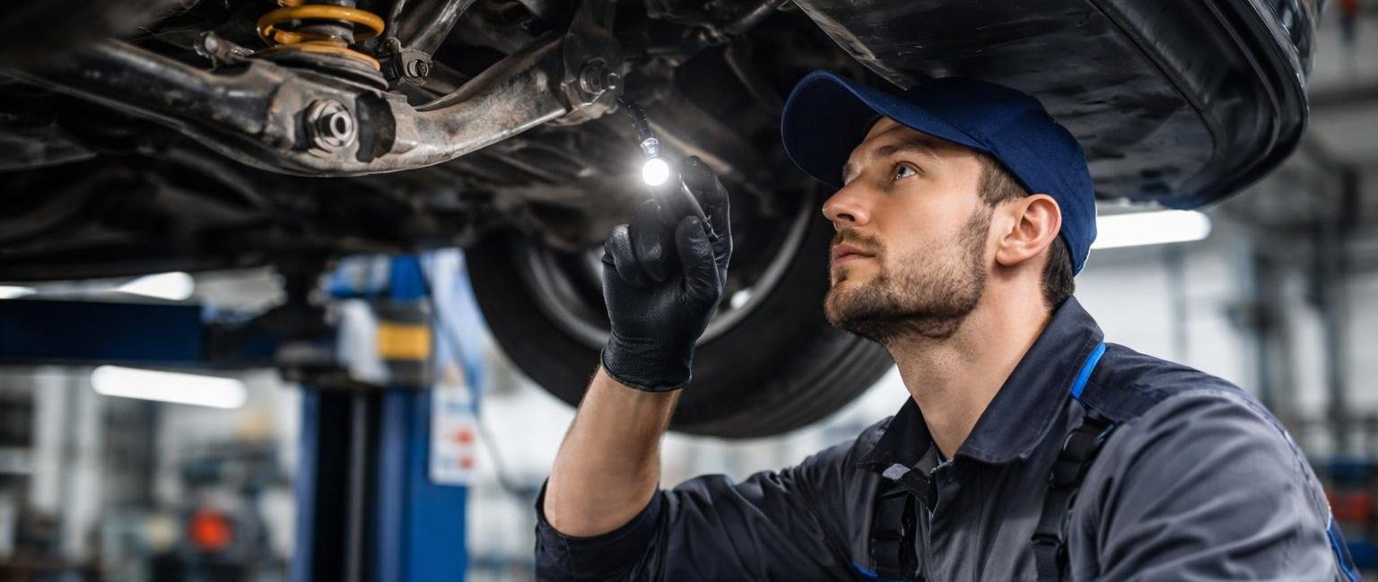 mecanicien-atelier-voiture-surelevee-amortisseurs
